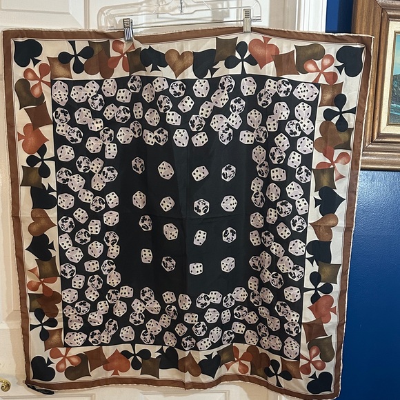 Harve Benard Accessories - Vintage Harve Bernard 100% Silk Black & Brown &
Dice and Card Suit Pattern Scarf